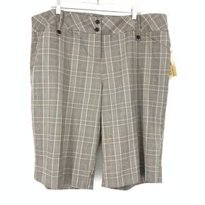 Y2K Notations Long Bermuda Shorts Womens Size 22 Brown Blue Plaid NEW